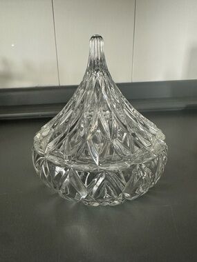 Vintage “Hershey Kiss” Glass Candy Dish w Lid | Diamond Cut Pressed Glass